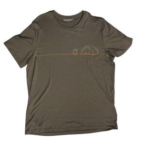 Icebreaker Mens XL Merino Wool Camping Graphic T-Shirt Brown Short Sleeve Tee